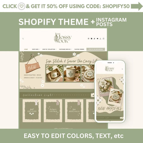 Cozy Cottagecore Shopify Theme + Instagram Posts – Premium Handmade Brand Store Design