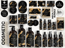 Load image into Gallery viewer, Luxury Black &amp; Gold Cosmetic Label Templates Bundle – Editable Canva Product Label Designs