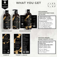 Load image into Gallery viewer, Luxury Black &amp; Gold Cosmetic Label Templates Bundle – Editable Canva Product Label Designs