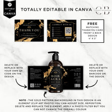 Load image into Gallery viewer, Luxury Black &amp; Gold Cosmetic Label Templates Bundle – Editable Canva Product Label Designs