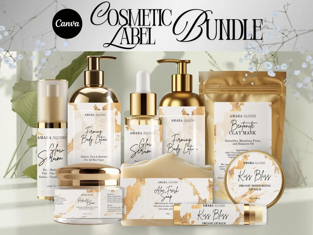 Luxury Cosmetic Label Bundle | Editable Canva Skincare & Beauty Product Label Templates